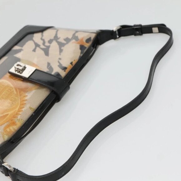 Salvatore Ferragamo Gancini Shoulder Bag Vinyl Black Beige Silver Auth 134739 - Picture 8 of 16